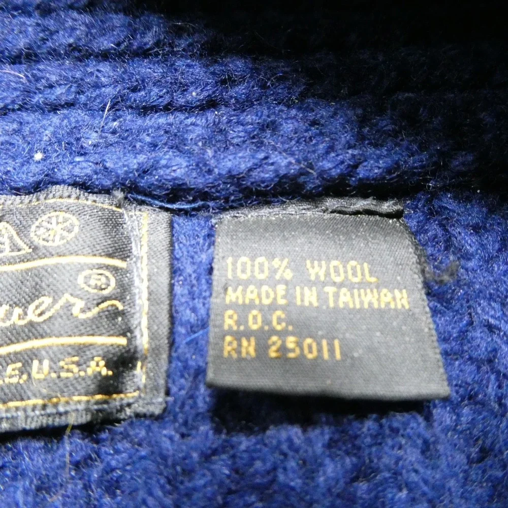 Vintage Eddie Bauer Sweater Mens Medium Blue Wool Shawl Collar Chunky Knit